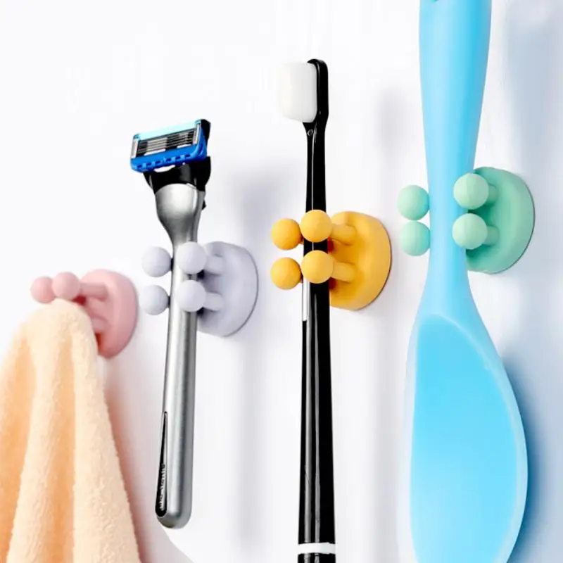 Punch Free Silicone Hook For Bathroom Razor Holder Storage Hook Wall Shaving Shaver Shelf Toothbrush Bathroom Home Accessories