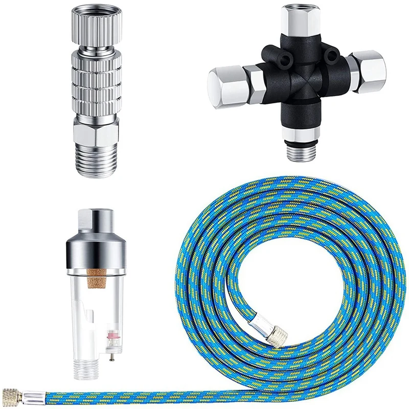 

Hot 4Pcs Airbrush Adapter Set, 6 Ft Braided Air Hose, 3 Way Airbrush Air Hose Splitter Manifold Airflow Adjustment Coupler