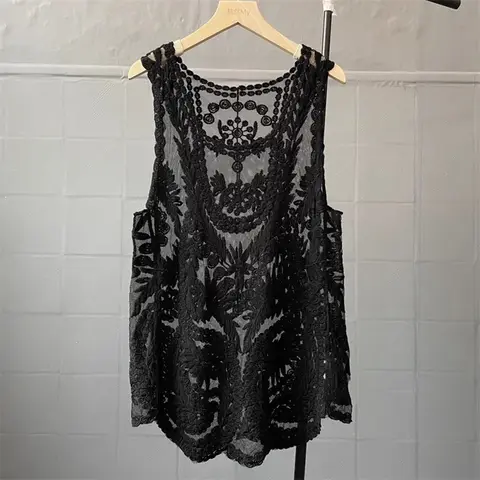 Ажурные вязаные крючком топы Новые сексуальные дышащие ажурные кофточки с цветочным рисунком вязаный женский топ