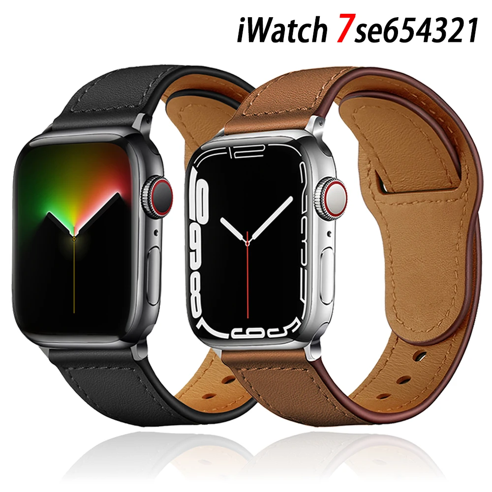 Leather strap For Apple watch band 44mm 45mm 41mm high quality  Male lady bracelet case suitable series7 SE 6 5 4 42mm 40mm 38mm