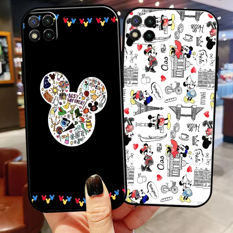 

Cute Mickey Minnie Mouse Phone Case 6.53 Inch For Xiaomi Redmi 9C Black Soft Silicone Cover Coque Funda Carcasa