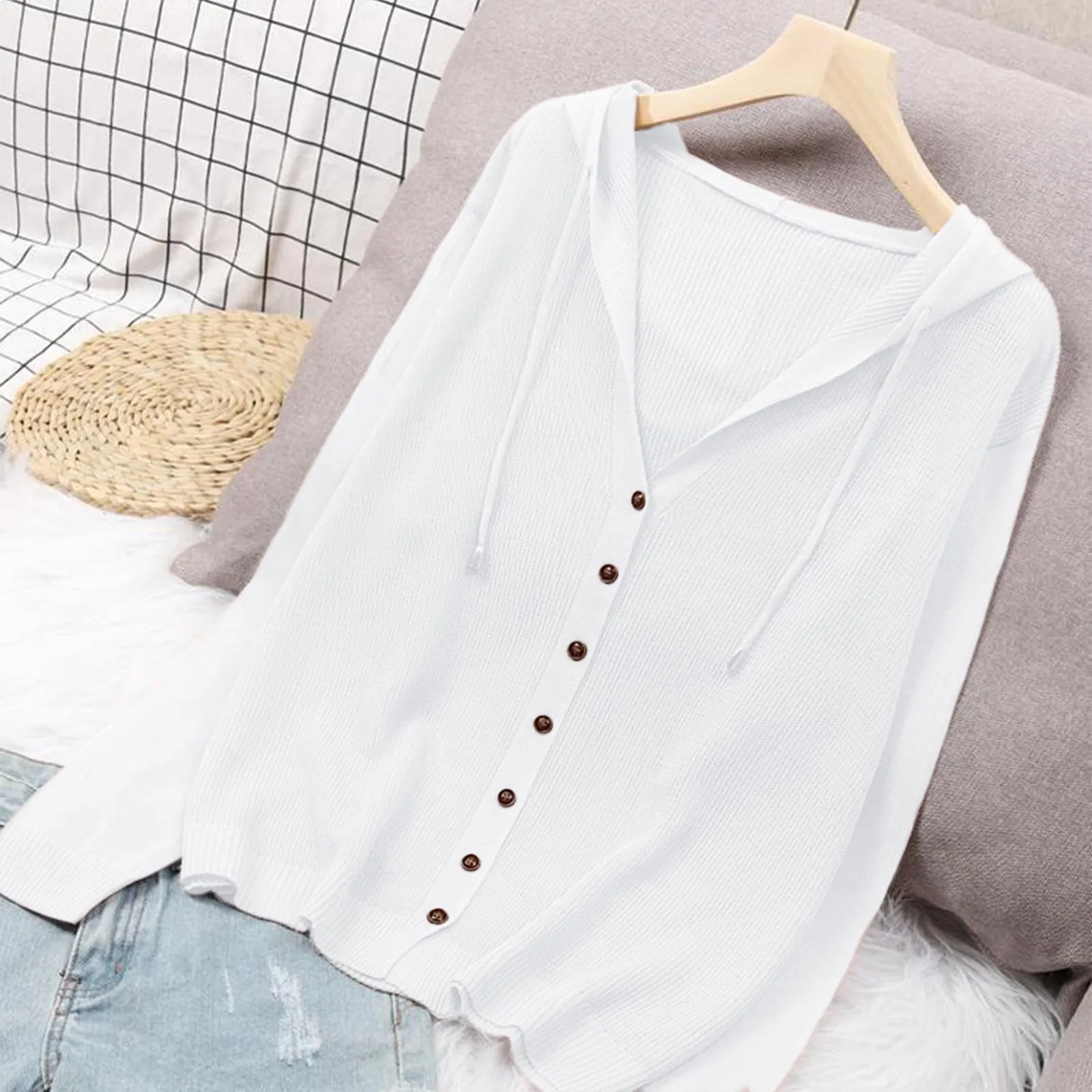 

Women's Cardigan Lightweight Front Button Hoodies Cardigan Sweater Casual Loose Autumn Outwear Tops