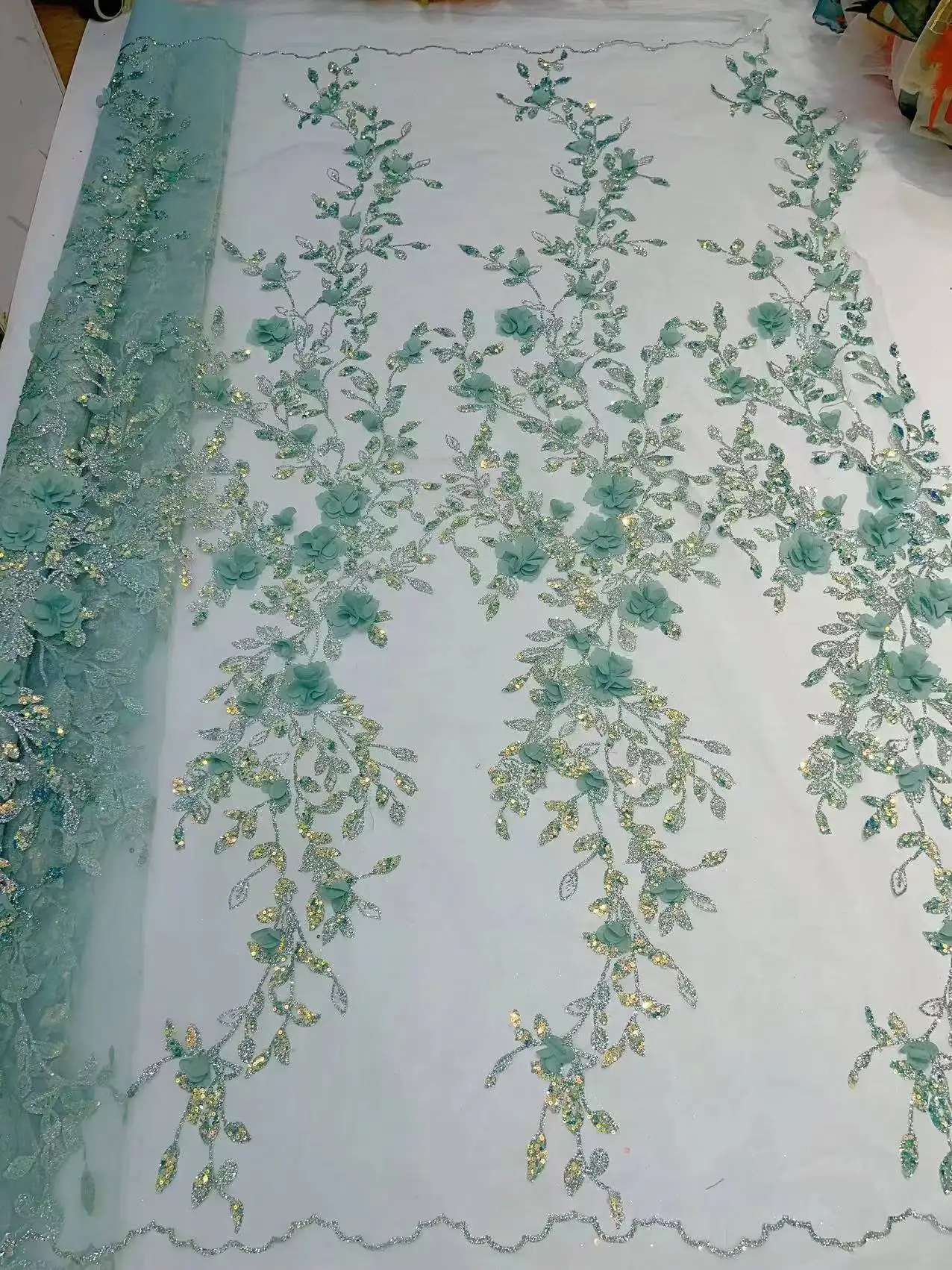 Полимерное Сверкающее кружево с 3D цветком. Красивое кружевное платье