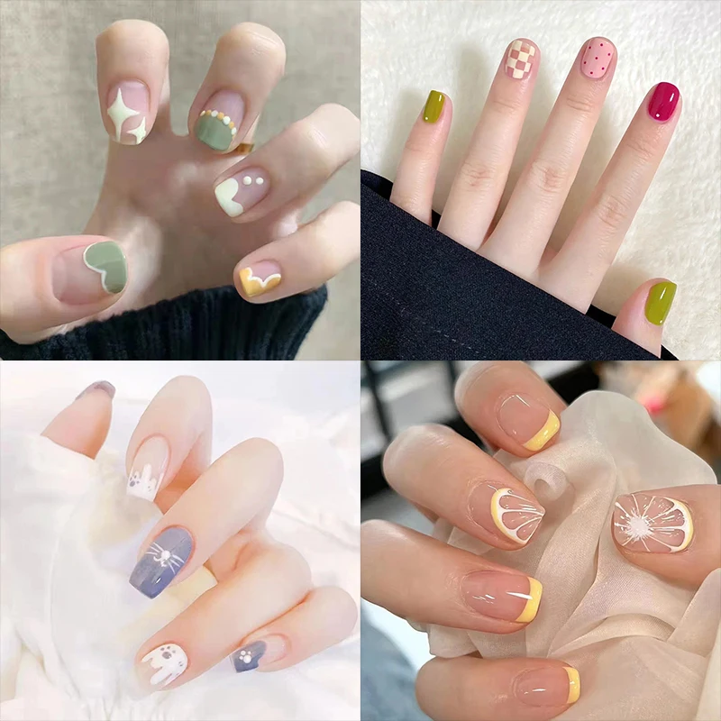 

24PCS Short Square False Nails Wearable Small Fresh Fake Nails Full Cover Acrylic Nail Tips Press On Nails Tips Nails