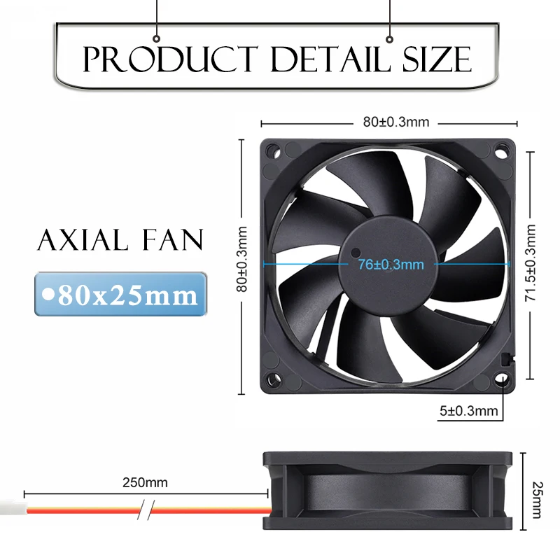 Gdstime 80mmx25 мм Холодильник корпуса ПК DC 24V вентилятор 8025 2PIN GPU радиатор 8CM осевой 80мм