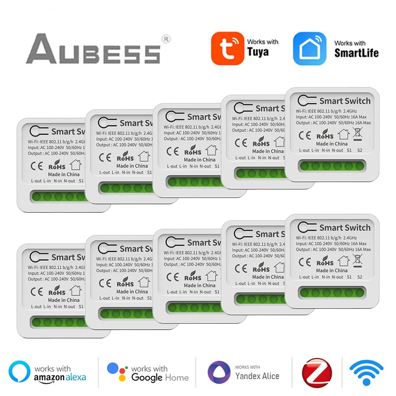 

Aubess Tuya Smart Zigbee / WiFi переключатель 16A 2-сторонние переключатели DIY Модуль Автоматизации умного дома для Alexa Google Home Alice SmartLife