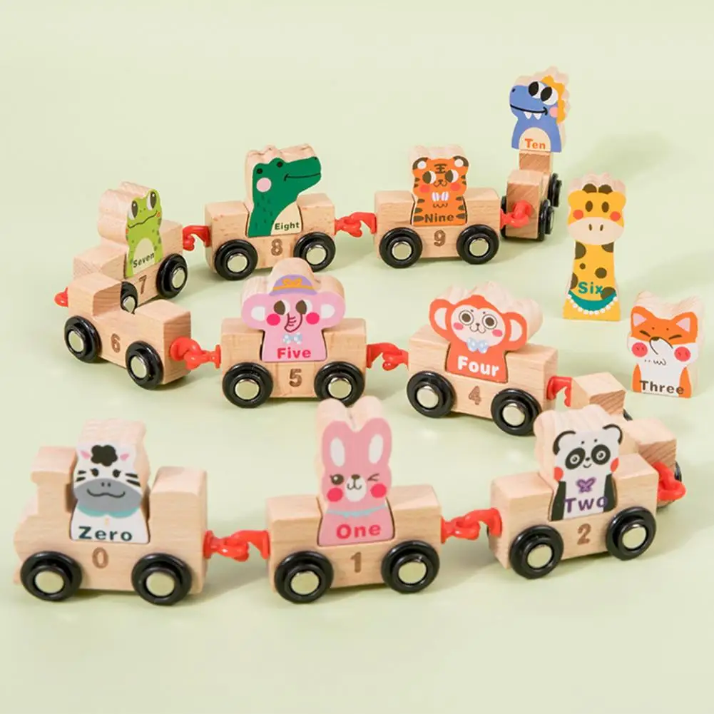 

11Pcs/Set Wooden Magnet Trains Interesting Smooth Edges Entertaining Baby Supplies Wooden Trains Wooden Number Trains