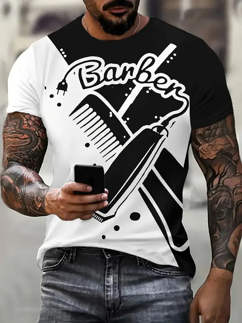 Новинка мужская летняя модель униформа для парикмахерской с 3D принтом модный