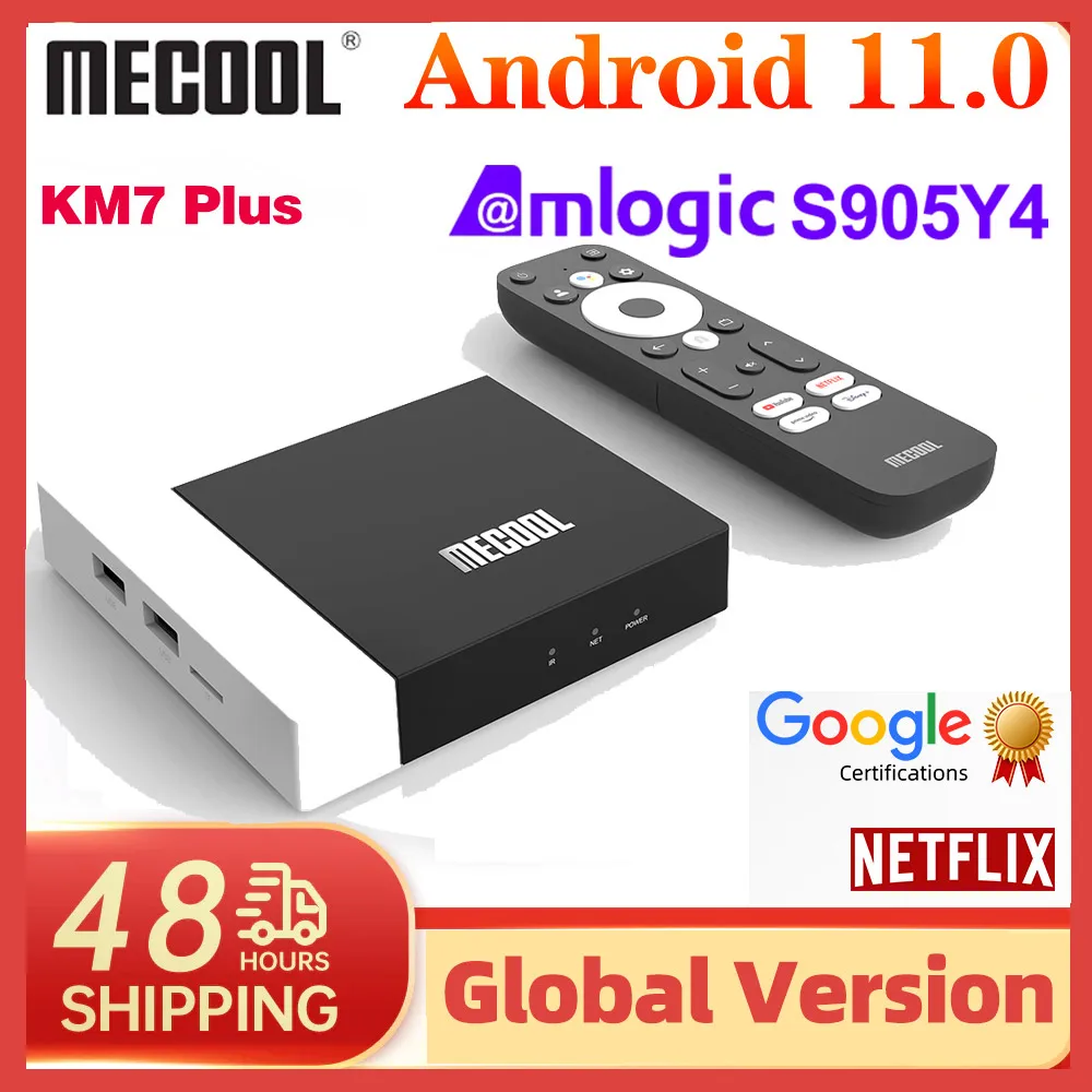 

Mecool KM7 Plus Smart TV Box Android 11 Amlogic S905Y4 2GB 16GB Google Certified Support Netflix AV1 4K 60pfs 2.4G&5G Wifi BT5.0