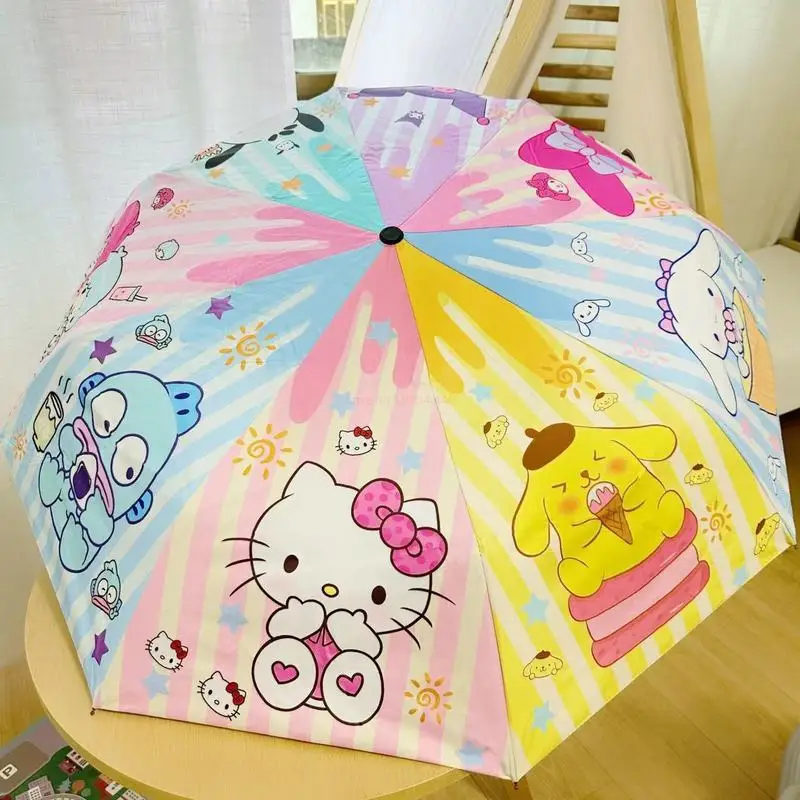 

Sanrio аниме Kuromi Hellokitty кавайный зонт автоматический зонт от солнца солнцезащитный Анти-ультрафиолетовый Складной Зонт детский подарок