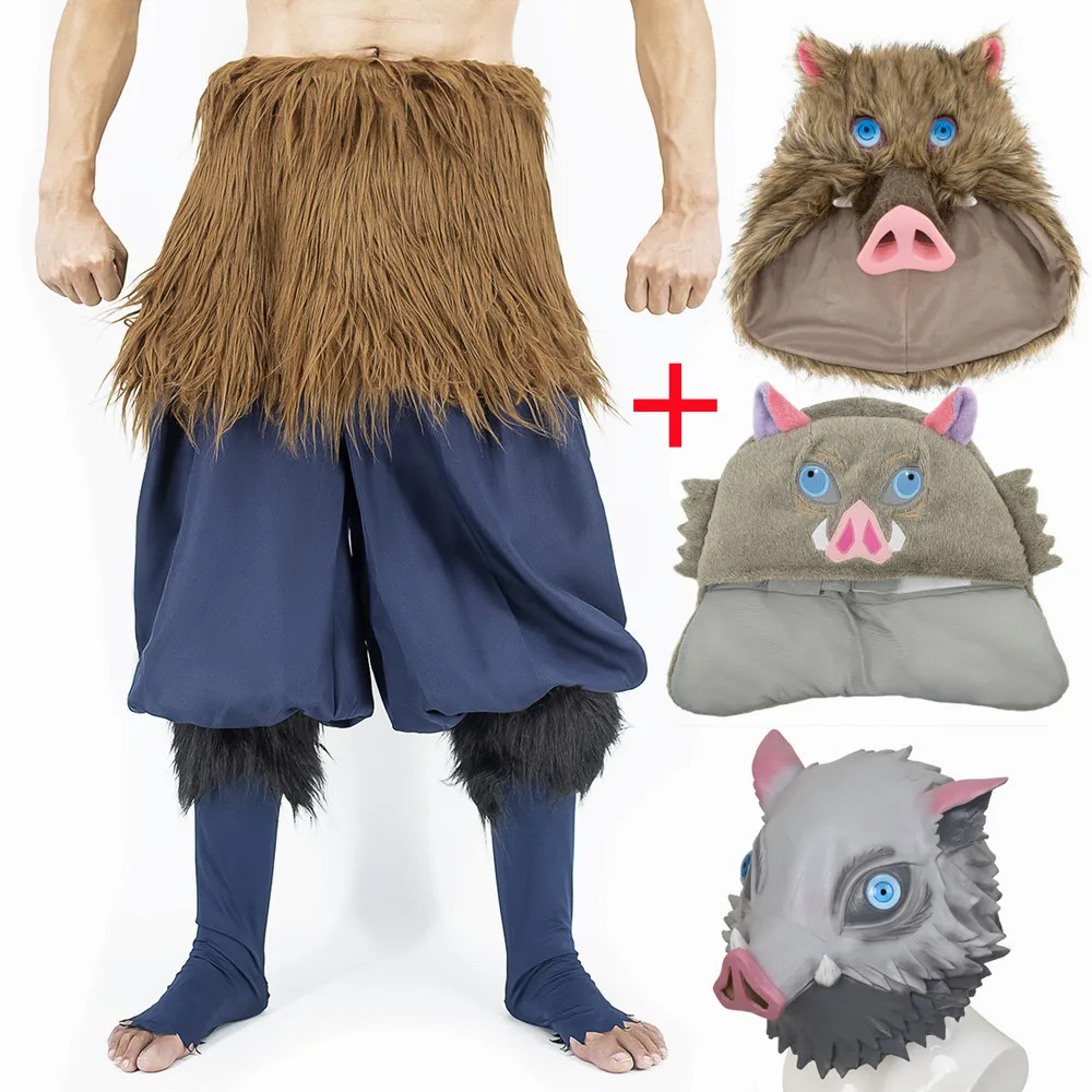 

Anime Demon Slayer Pig Silicone headgear Kimetsu no Yaiba Hashibira Inosuke Cosplay Costume Set