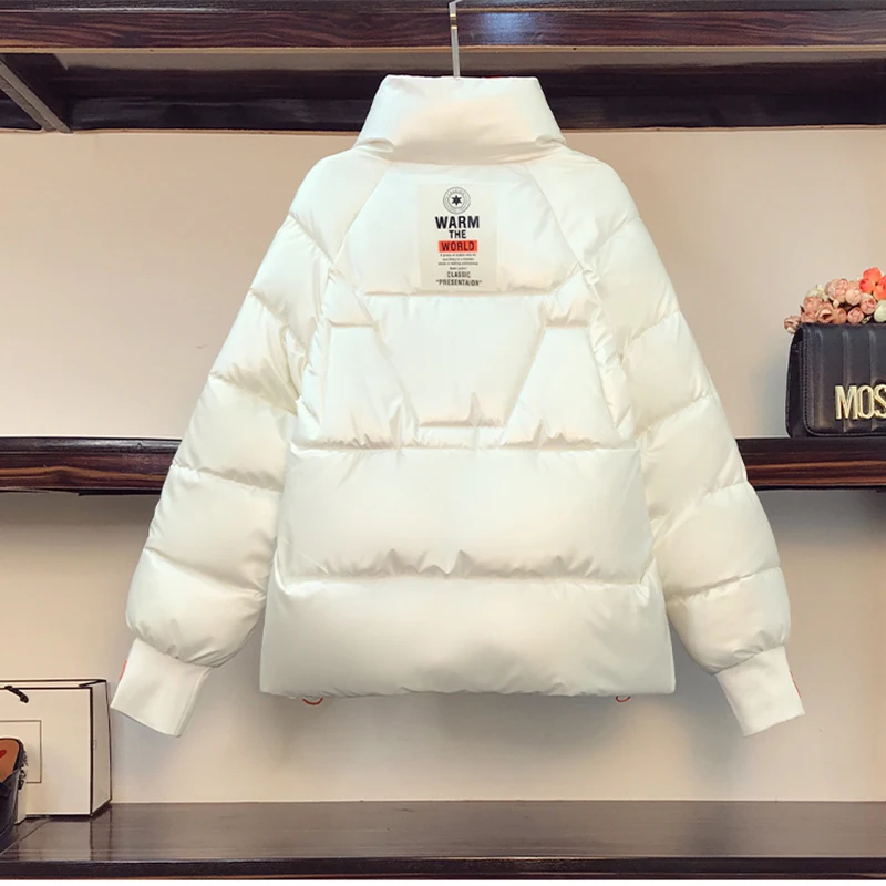 2022 New Fashion Short Down Cotton Coat Winter Thick Long-Sleeved Zipper Loose Short Coat Women