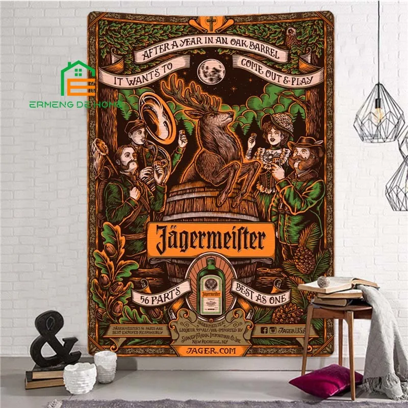 

Jagermeister Deer Printed Tapestry Home Bar Wall Hanging Bar Style Wall Tapestry Flag Wall Art Decor 5 Sizes