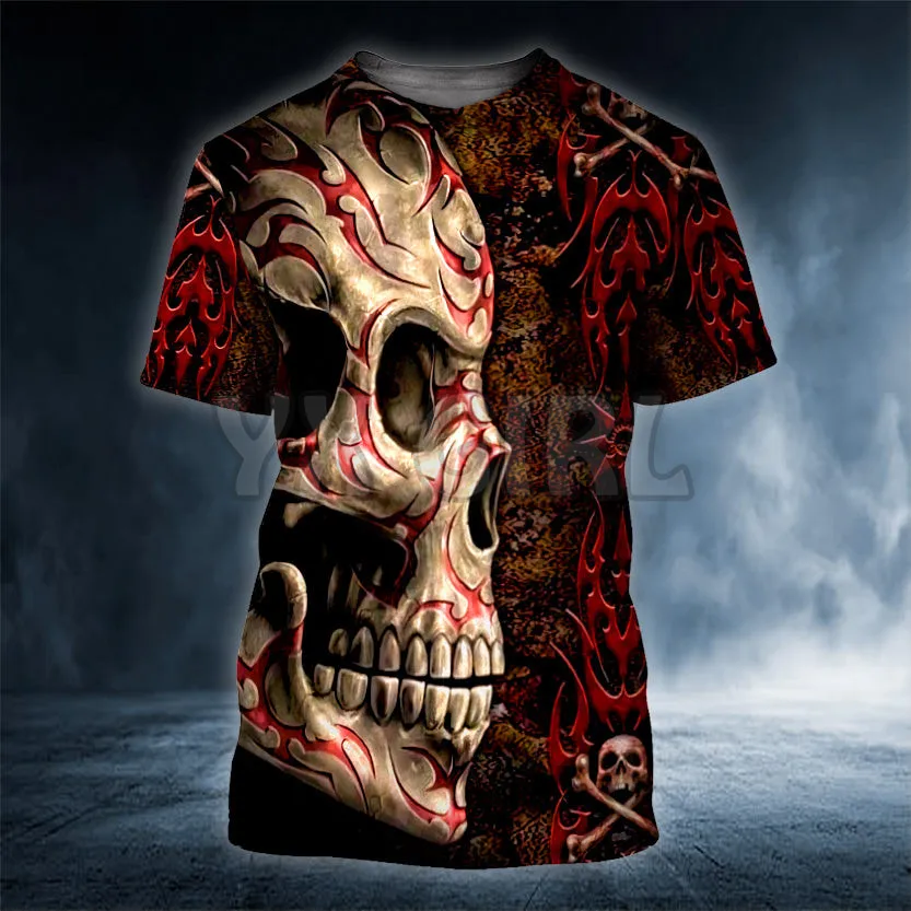 

2022 Summer Tribal Red Tattoos Viking Warrior Skull 3D All Over Printed T Shirts Tee Tops shirts Unisex Tshirt