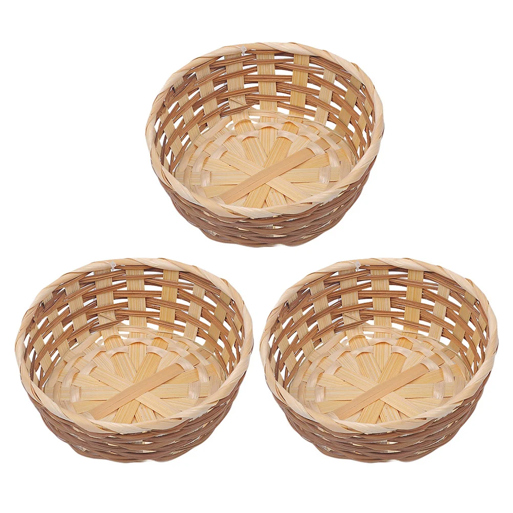 

Basket Woven Storage Fruit Serving Baskets Container Bread Food Rattan Wicker Tray Bamboo Round Snack Bowl Vegetable Decorative