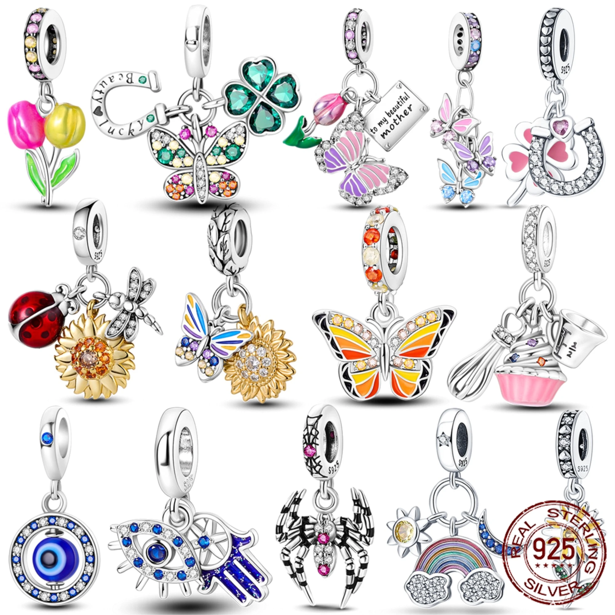 Красочные циркониевые бабочки волшебный паук подвеска серебро 925 пробы синие