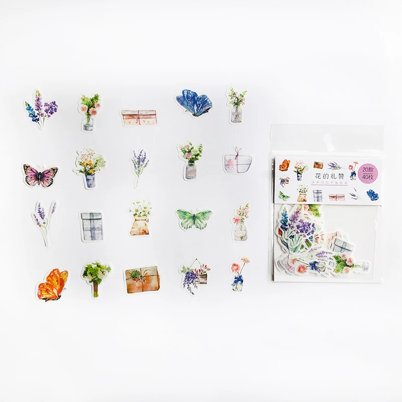 

40 Pcs Mini Butterfly Flowers Paper Decorative Stickers