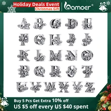 BAMOER 925 Sterling Silver Letter Vintage A to Z 26 Letter Charms Openwork CZ Alphabet Beads Fit Charm Bracelet BSC030