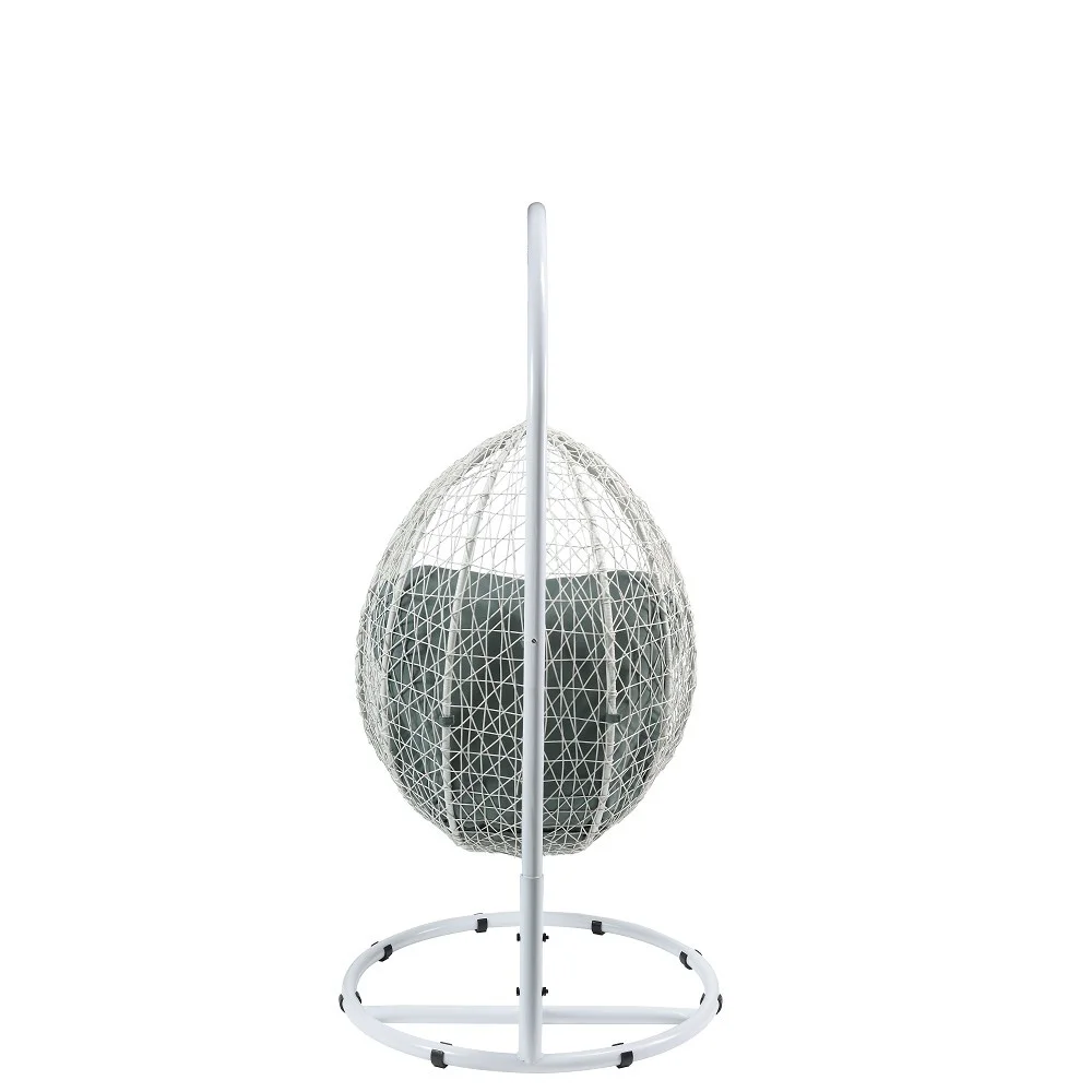 

FurnitureSwing Chair with Stand in Green Fabric & White Wicker 45032