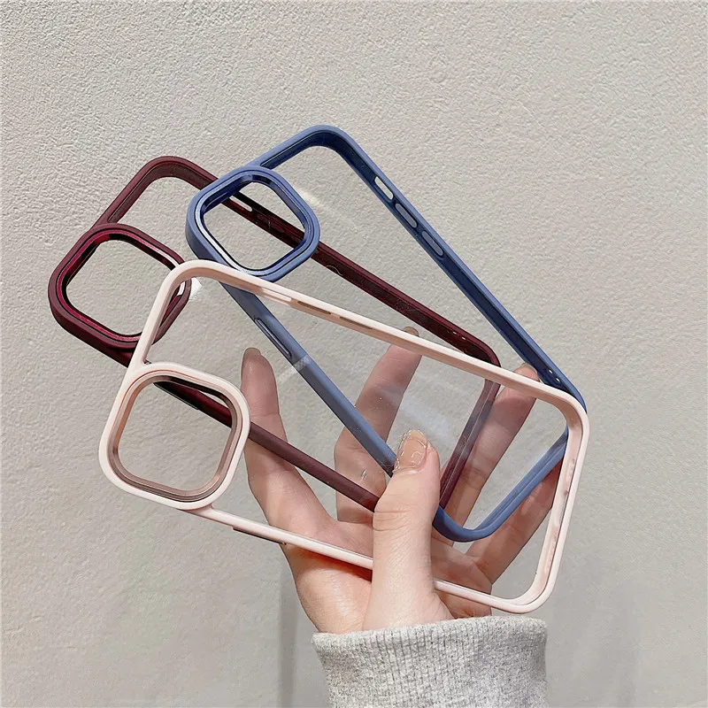 

For iPhone 13 Max Transparent Metallic Lens Camera Protection Case For iPhone 11 13 12 Pro Max Shockproof Bumper Cover Coque