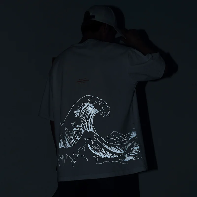 

Мужская одежда, Новинка лета 2022, футболка с коротким рукавом для пары, мужской свободный топ с светоотражающим принтом и коротким рукавом