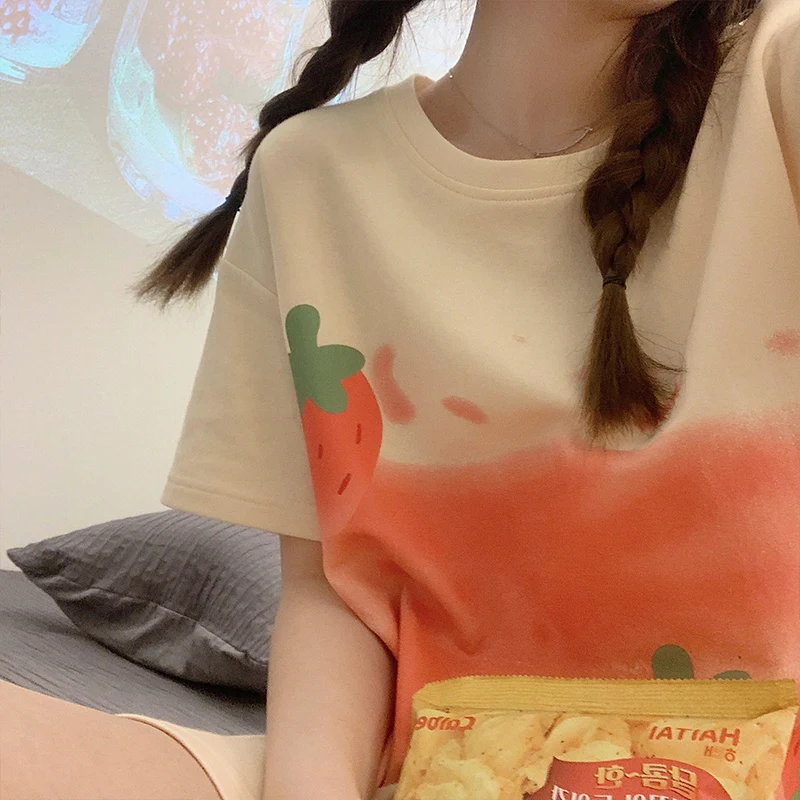 Summer Cotton Women Pajamas Set Loose Leisure Short Sleeve Top+ Pant 2 Pieces Women Sleepwear Home Wear Tracksuit Outwear