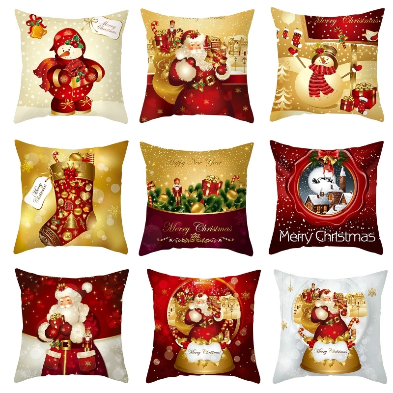 

Christmas Gold Pillow for CASE Santa Claus Polyester Velvet Decorative Cushion C