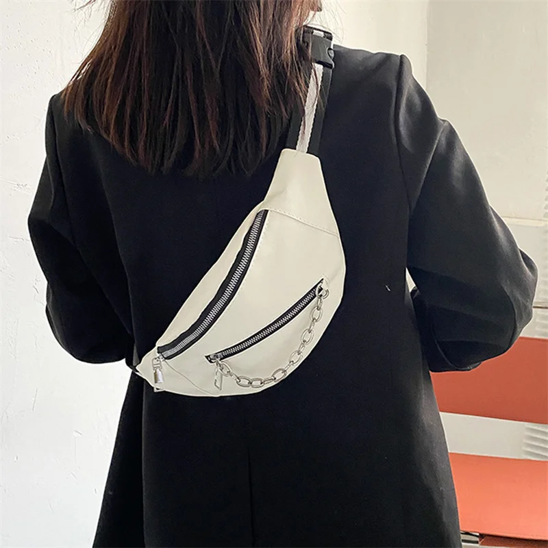 

Сумка на плечо Женская однотонная, уличная нагрудная Сумочка в полоску, на цепочке, на молнии, однотонный поясной саквояж для женщин