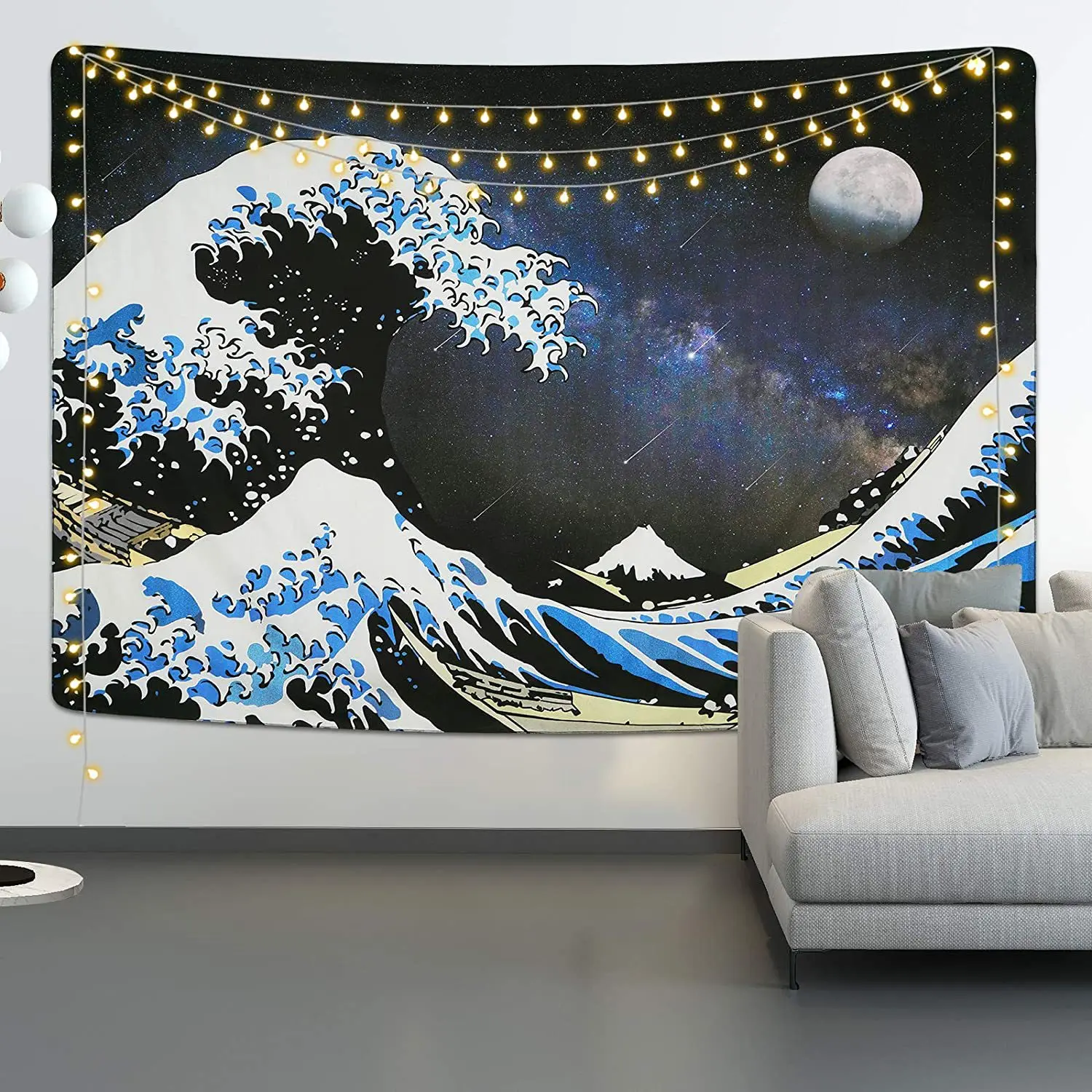 

Great Wave Tapestry Ocean Tapiz Pared Japanese Kanagawa Wall Hanging Moon Room Decor Starry Sky Home Aesthetic Bedroom Art