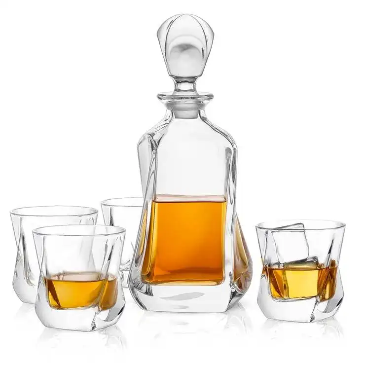 

Aurora Crystal Whiskey Decanter Set with 4 Whiskey Glasses