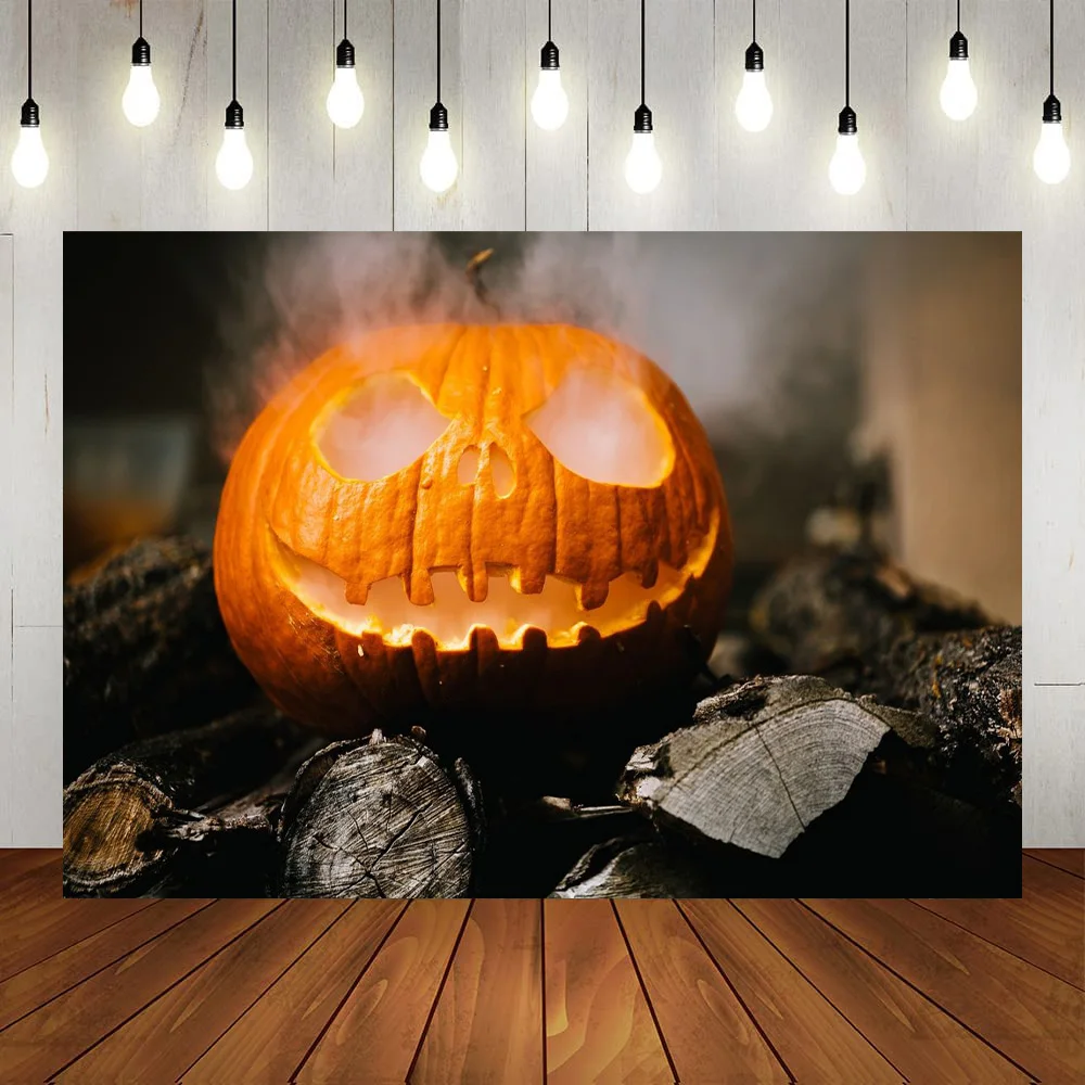 

Happy Halloween horror theme shoot background props party decoration photos Rhubarb pumpkin smoke black wood banner baby shows