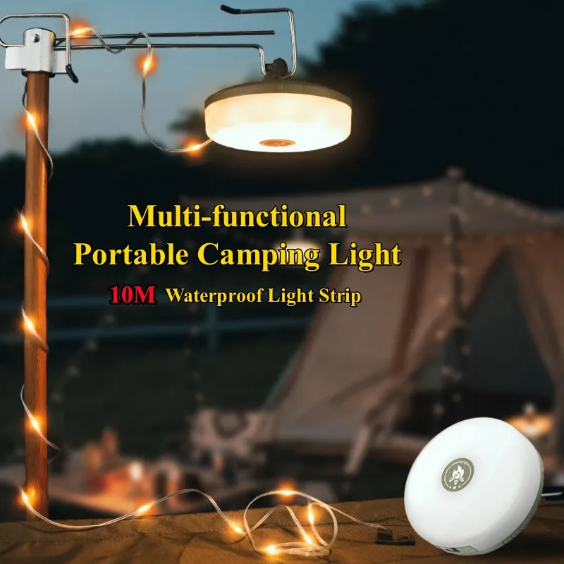 

LED Camping Light Multi-functional Portable Flashlight Outdoor Waterproof Tent Decoration Light USB Charging 10M String Lights