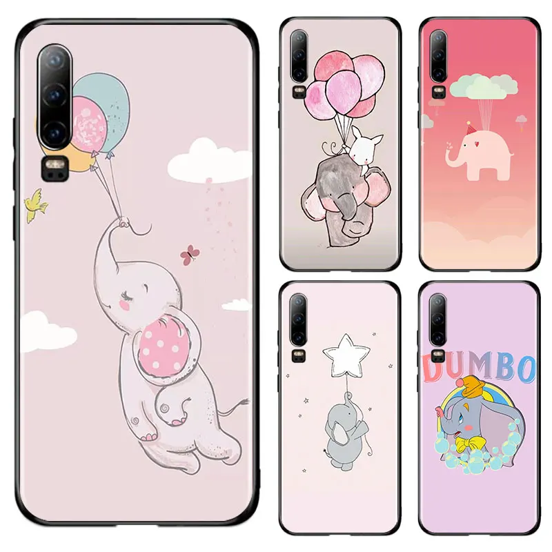 

Dumbo Flying Elephant Style Phone Case For Huawei P10 P20 P30 P40 P50 lite Pro lite E P Smart Black luxury Silicone Cover Funda