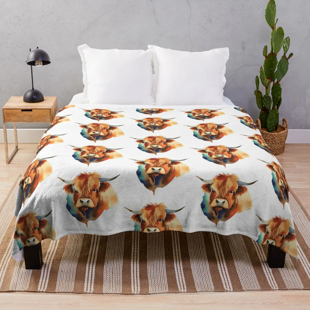 Акварельное одеяло Highland Cow Heilan Coo волосатые идеи подарков на День святого