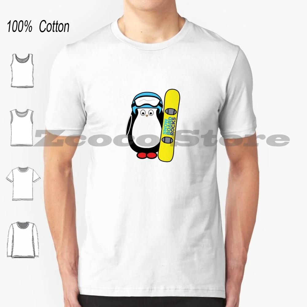 Ing 100% Cotton Men And Women Soft Fashion T-shirt Penguin Animal Snowboarding Snow Sports Sport Boarding