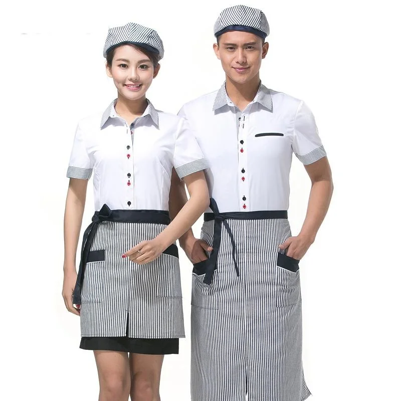 

Server Workwear Summer Women Hotel Desk Clerk Clothes Super Market Cashier Uniform Apron Coffee Shop Work Wear Wholesales