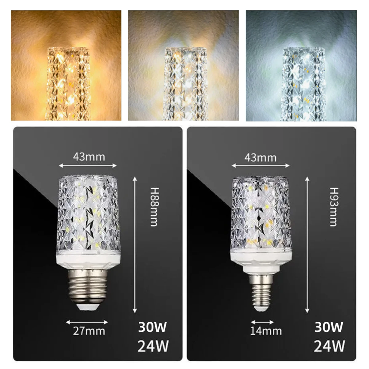 Фото E14 E27 Led Кукурузная лампочка 24Вт 30Вт 40Вт 50Вт основание холодная / теплая / нейтральная белая лампа большой мощности бытовая люстра 85 - 265v внутренняя лампа №2