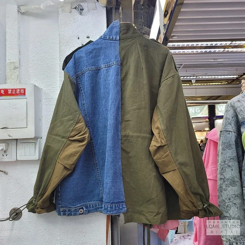 

New Autumn Fashion Long Sleeve Patchwork Hit Color Denim Women Outerwear Oversized Loose Jeans Jacket Female Streetwear