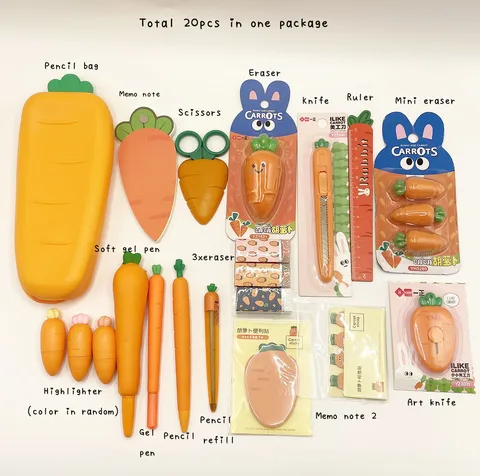 Набор канцелярских принадлежностей Sharkbang с креативной морковкой и клубникой, 20 шт. в упаковке, детский подарок на день рождения, карандаш, фотогелевая ручка, школьные поставщики