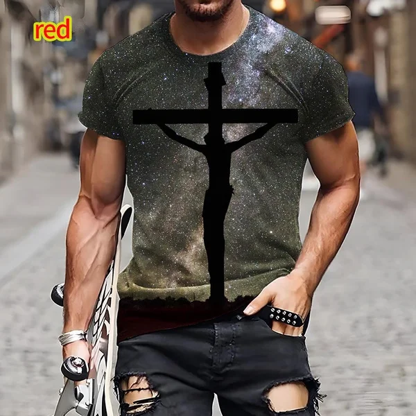 

Новинка 2023, модные мужские футболки с рисунком Иисуса и Креста, топы с коротким рукавом и 3D-принтом