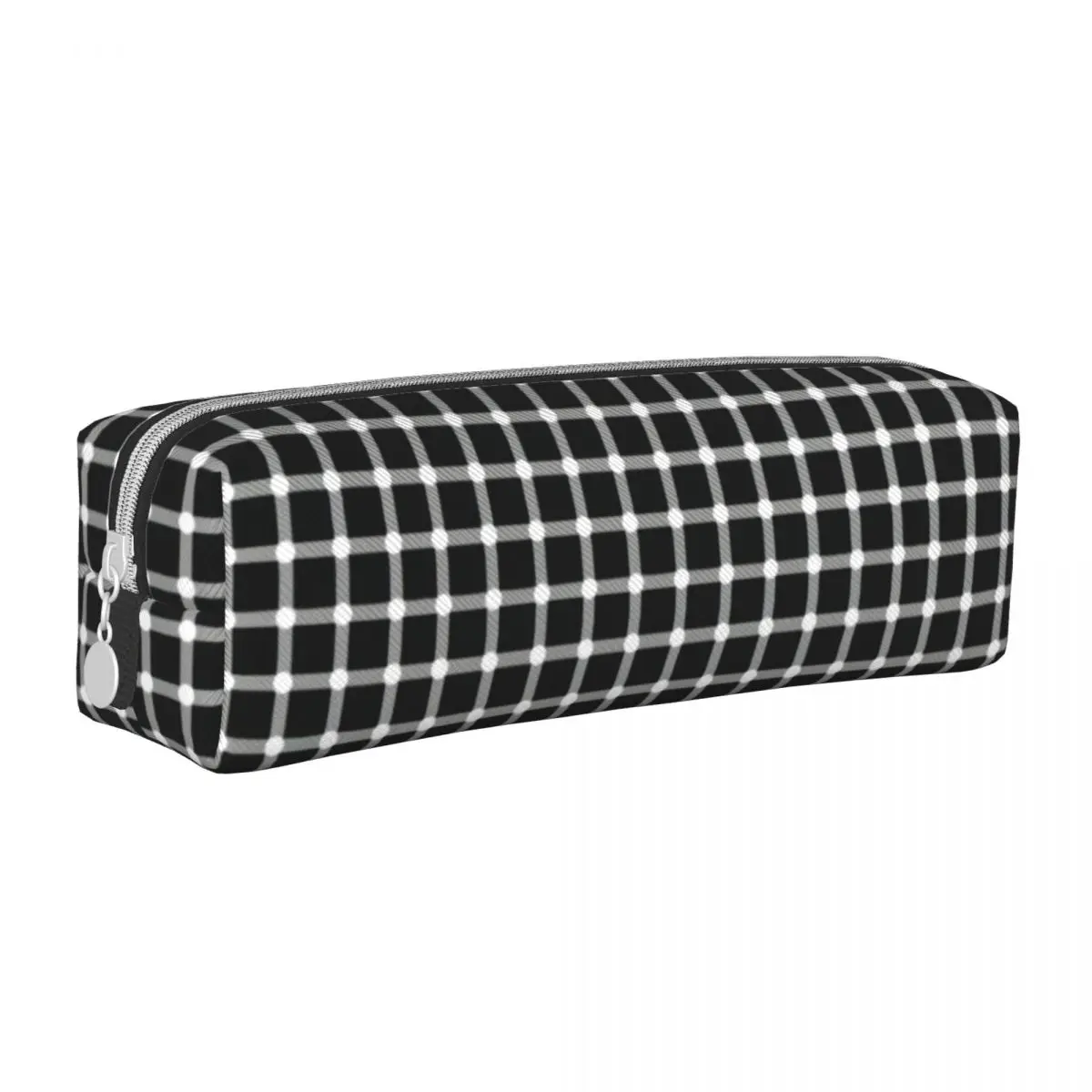 

Disappearing Black Polka Dot Square Pencil Case Optical Illusion Dots Plaid Fashion Leather Pencil Box Stationery Pen Organizer