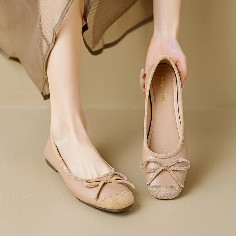 AIYUQI Mary Jane Shoes Women 2023 New Summer Flat Shallow Mouth Women Loafers Large Size 41 42 43 Bow Bean Shoes Women