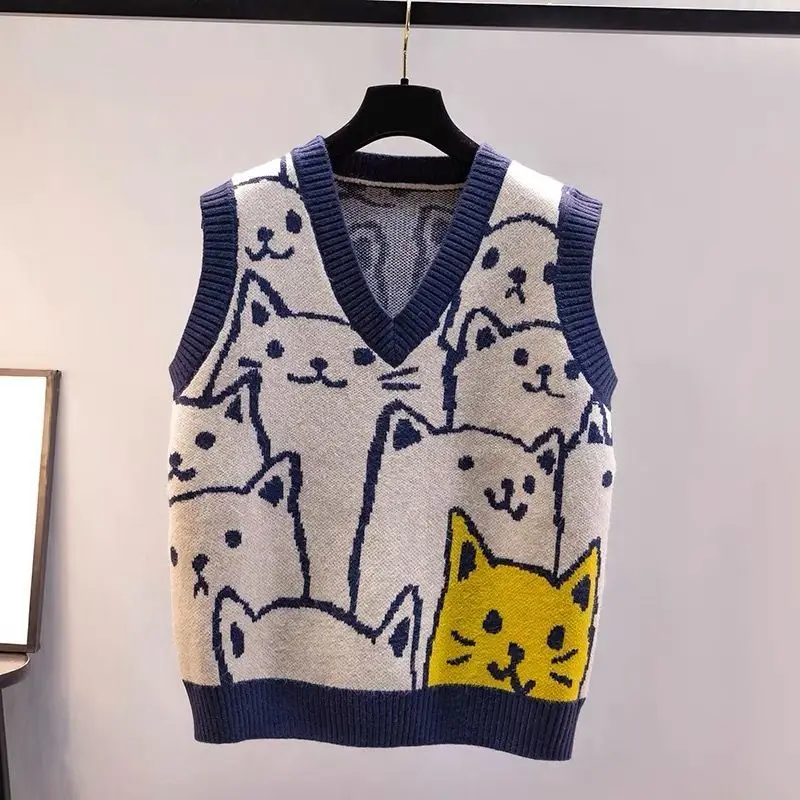 Модный Универсальный жилет с V-образным вырезом и принтом женская одежда новинка