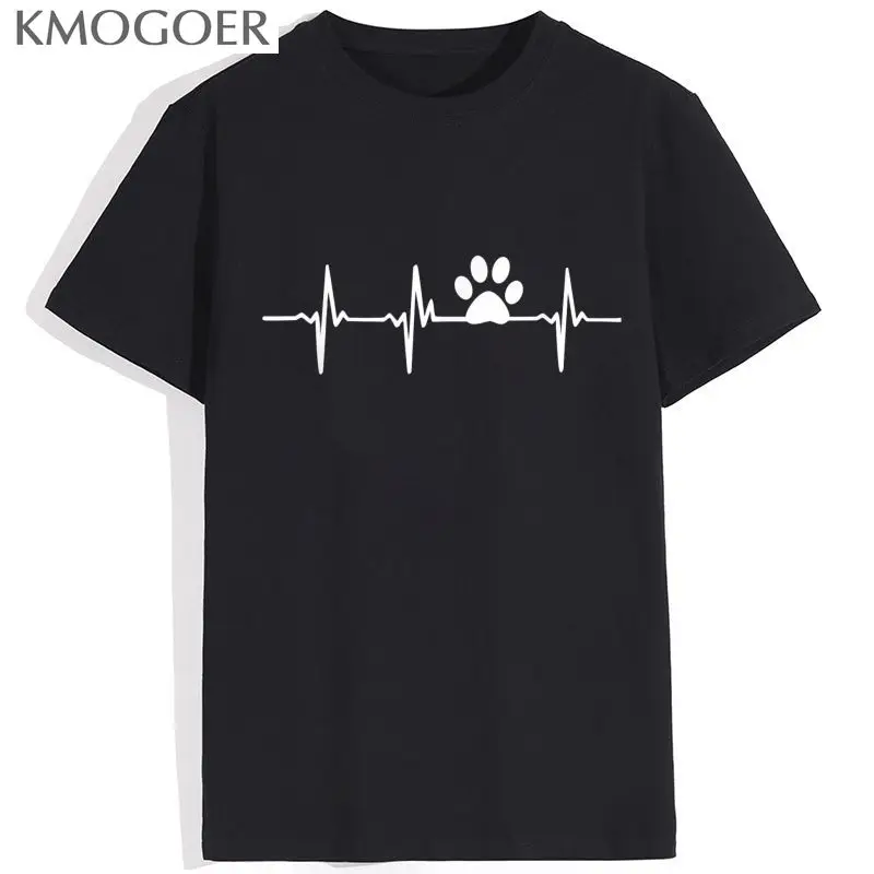

Футболка с коротким рукавом для мужчин и женщин, свободный хлопковый ретро Топ с принтом в виде лап и сердцебиения, для ветеринара, на лето