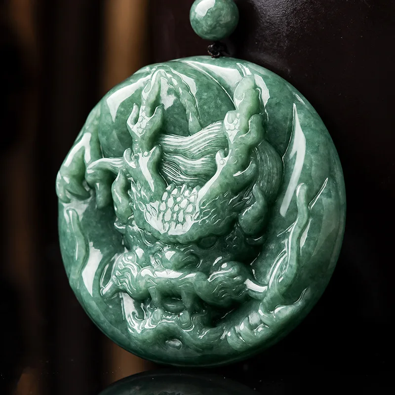 

Burmese Jade Dragon Pendant Jewelry Gemstone Necklace Chinese Green Natural Jadeite Charm Talismans Emerald Gemstones Designer