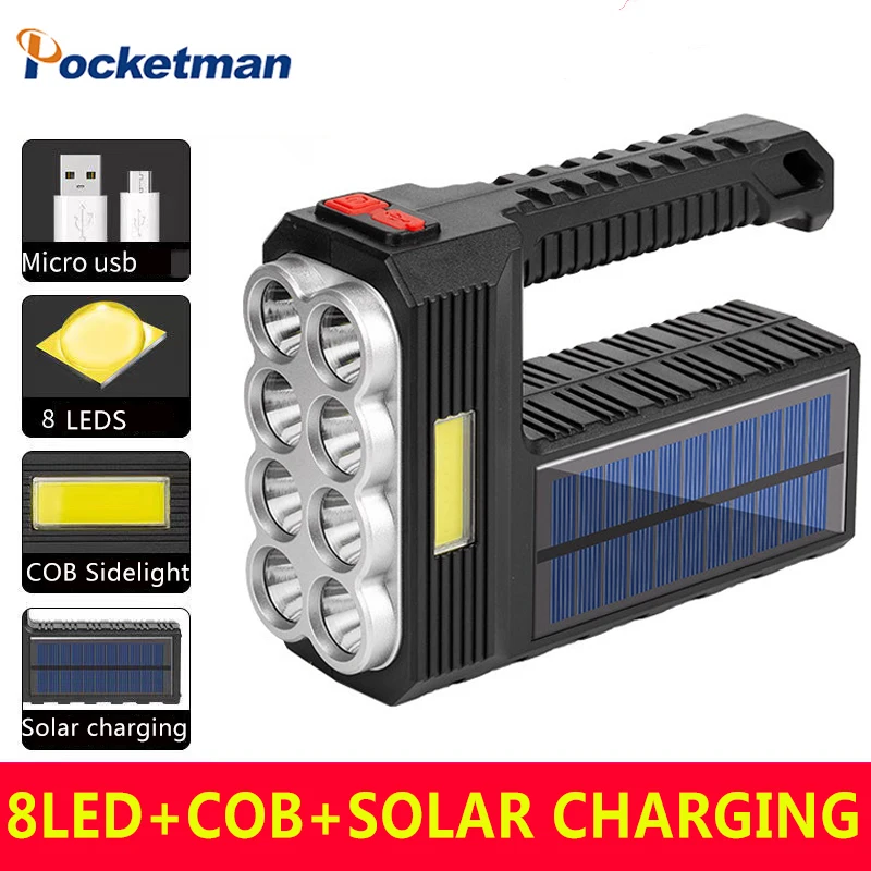 

Portable solar flashlight searchlight cob work light portable Spotlight emergency light outdoor Solar light with side light