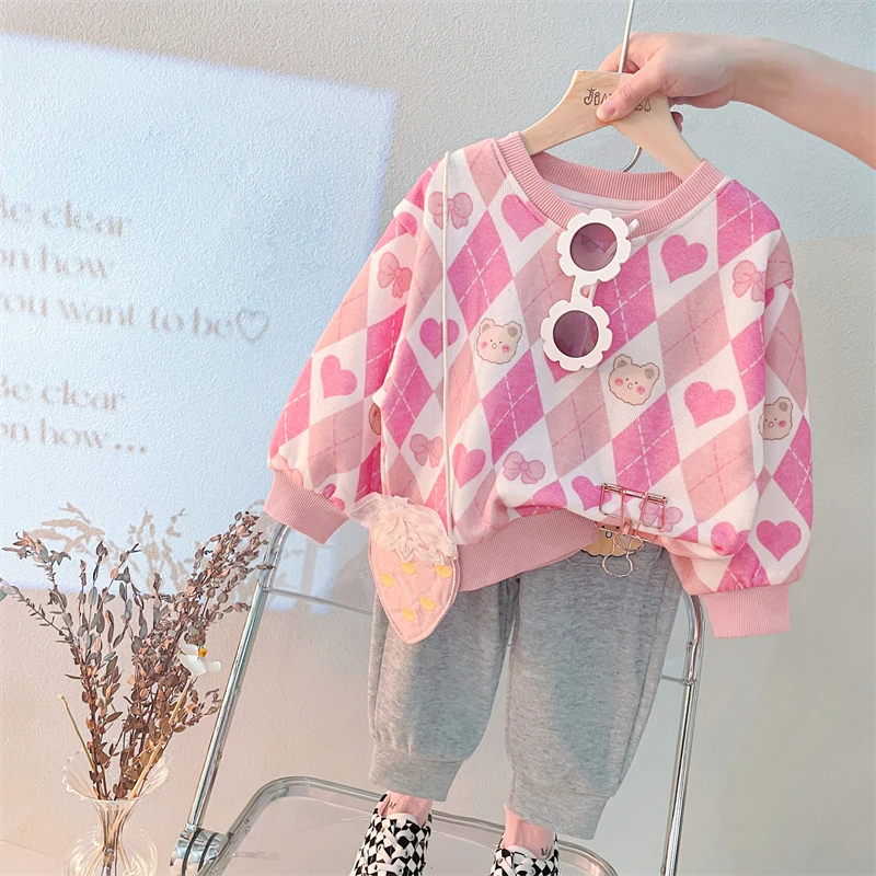 

Autumn Baby Girls Clothing Sets Kids T Shirt Pants Toddler Infant Casual Clothes Outfits Cartoon Bear Love Children Sportswear