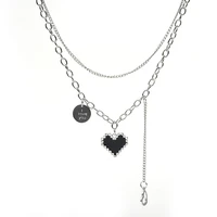 black mosaic love pixel peach hollow heart double layer necklace punk harajuku style fashion asymmetry womens jewelry