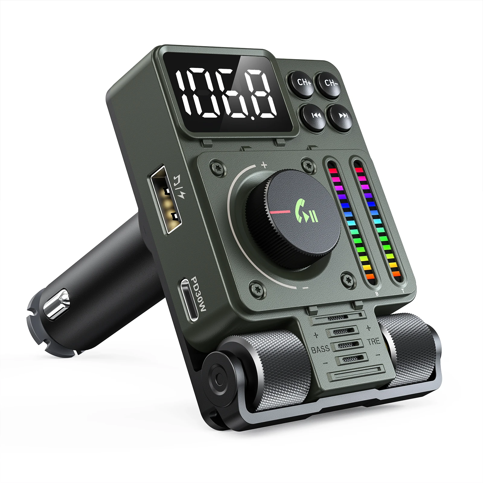 

LENCENT FM Bluetooth 5,3 передатчик для автомобиля Регулируемый звук высоких и басов Музыкальный плеер поддерживает PD30W Быстрая зарядка автомобильный комплект