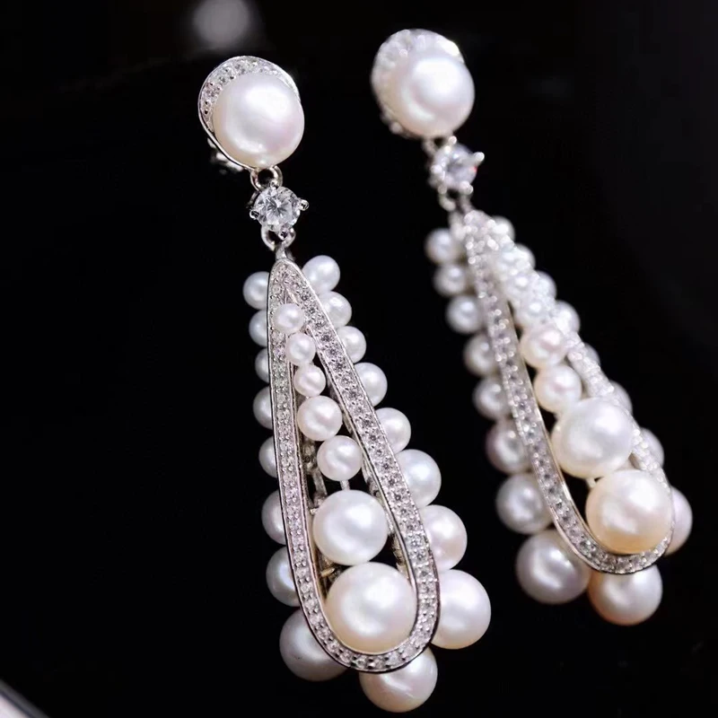 Женские серьги из серебра 925 пробы с натуральным пресноводным жемчугом